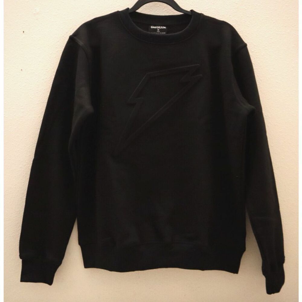 Gatorade Men's Sz Medium Black Logo Embossed Crew Neck Fleece Sweatshirt *RARE*